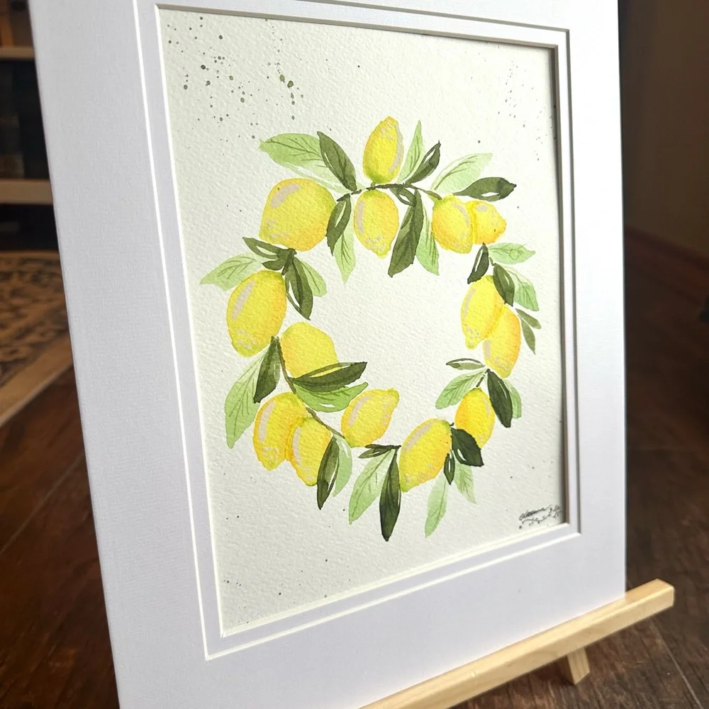 Hand-Made New Watercolor Art Lemon Wreath - Picture 4 of 6